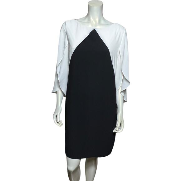 AB Studio Black White Colorblock Dress Dramatic Bell Sleeve Cocktail Party Sz L - Picture 1 of 11